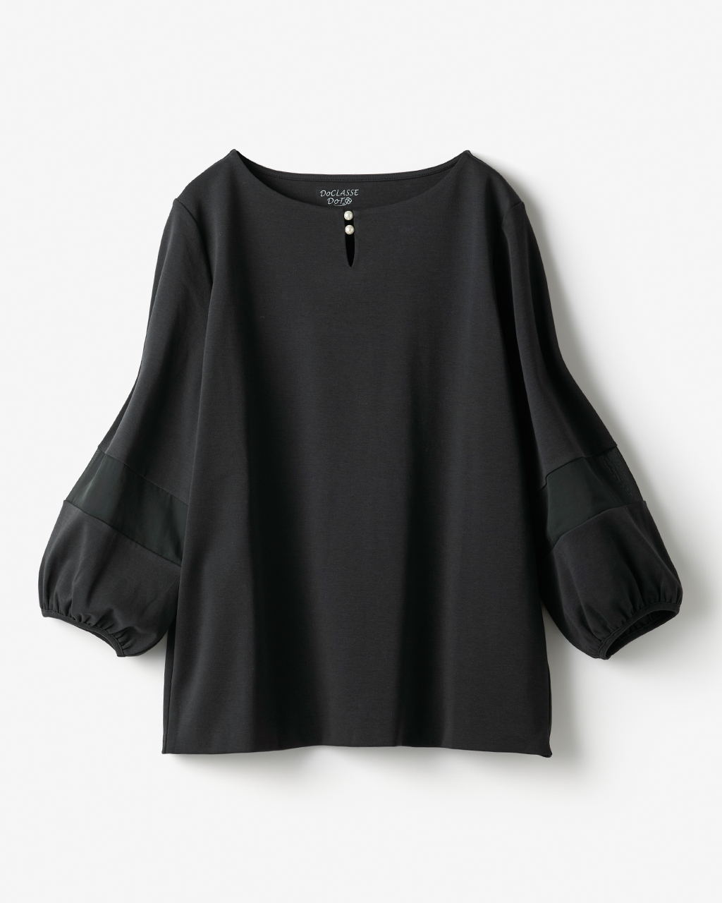 パールキーネック／7分袖・ドゥクラッセTシャツ 詳細画像 ブラック 6