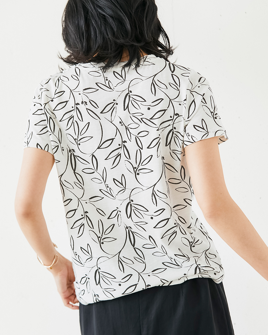 綿スラブ・総柄プリントTシャツ 詳細画像 ブラック×ホワイト 2