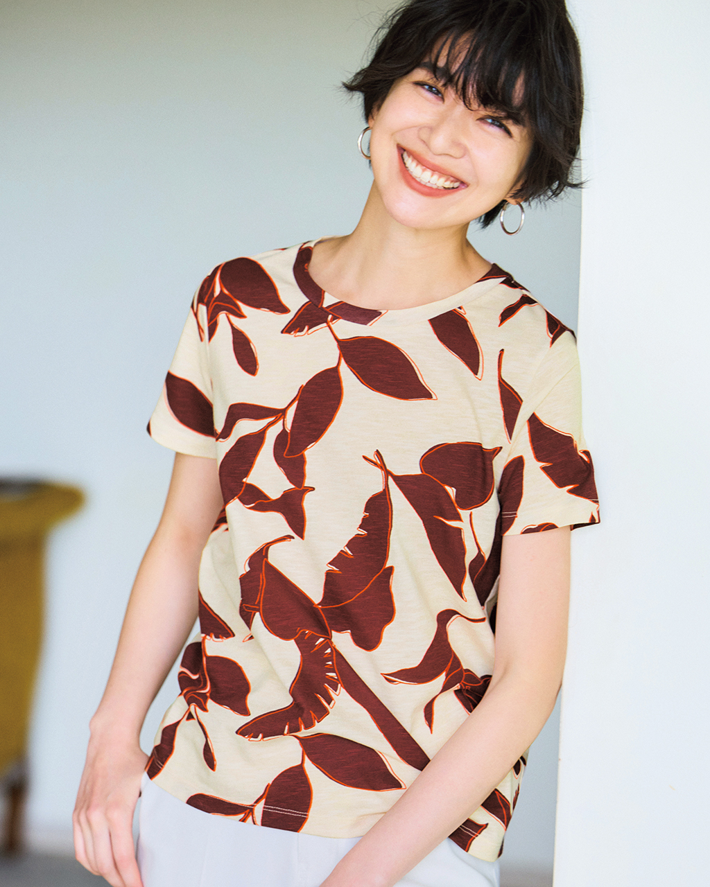 綿スラブ・総柄プリントTシャツ 詳細画像 アイボリーパターン 1
