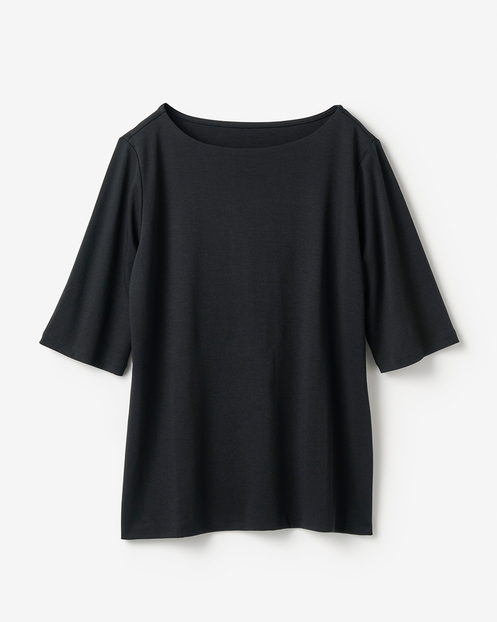 ボートネック・5分袖／スーピマ・ドゥクラッセTシャツ 詳細画像 ブラック 3