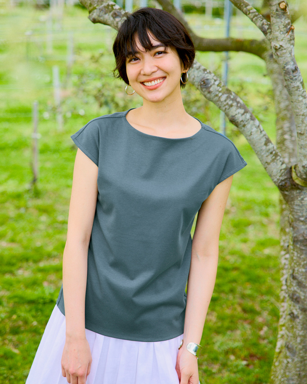 ボートネック・フレンチ袖／スーピマ・ドゥクラッセTシャツ