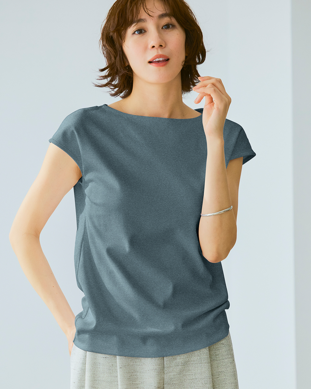 ボートネック・フレンチ袖／スーピマ・ドゥクラッセTシャツ 詳細画像