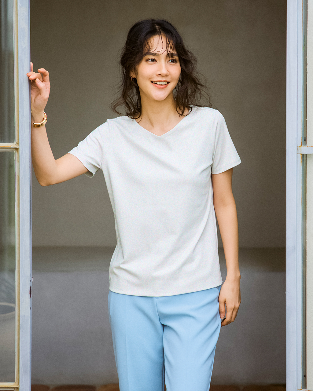 浅Vネック・半袖／スーピマ・ドゥクラッセTシャツ 詳細画像 ホワイト 1