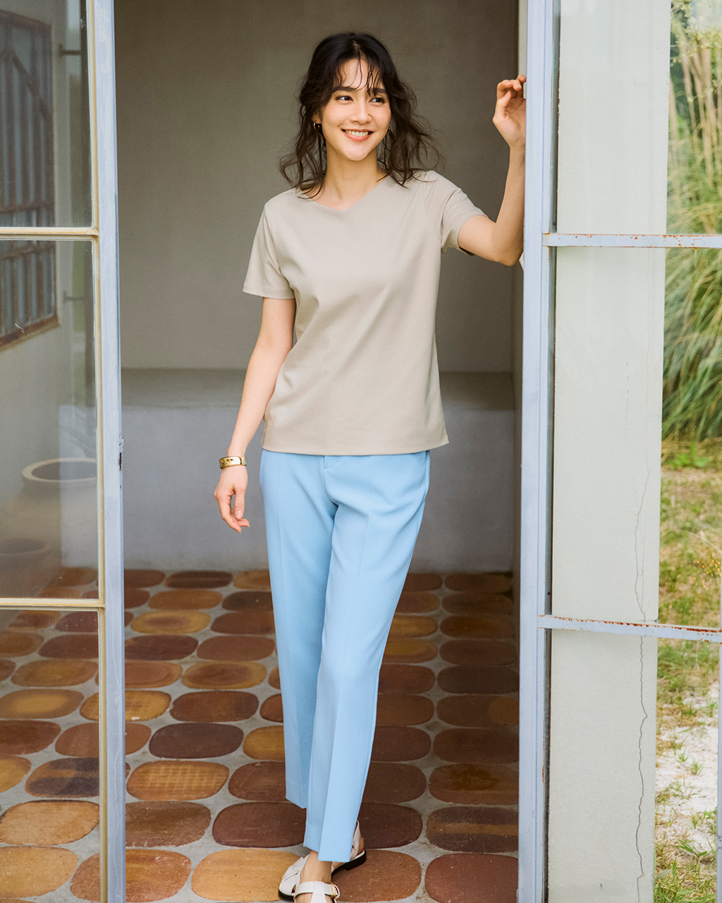 浅Vネック・半袖／スーピマ・ドゥクラッセTシャツ 詳細画像 ライトグレー 1