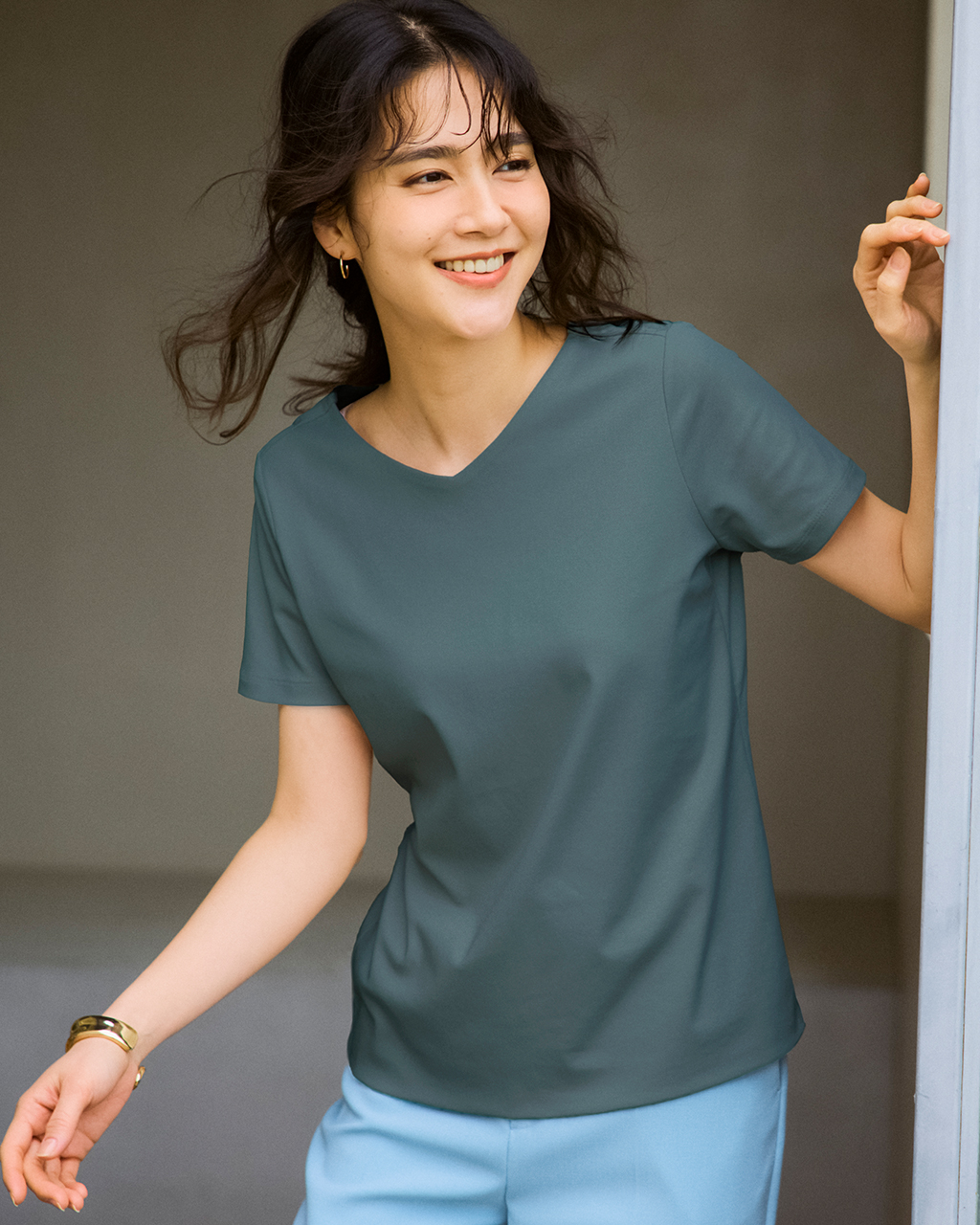 浅Vネック・半袖／スーピマ・ドゥクラッセTシャツ 詳細画像