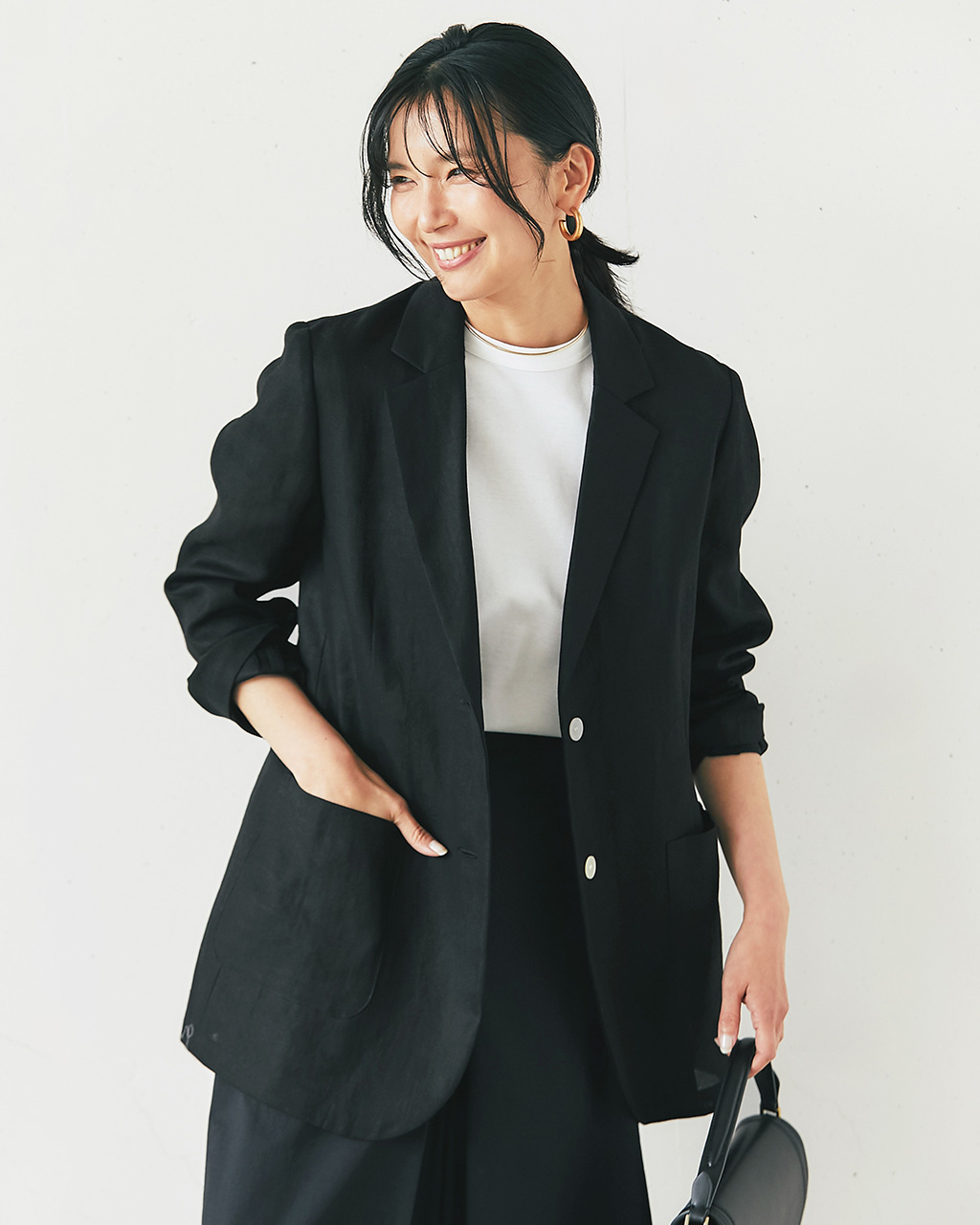 からみ織りコットン・シングルテーラード 詳細画像 ブラック 3