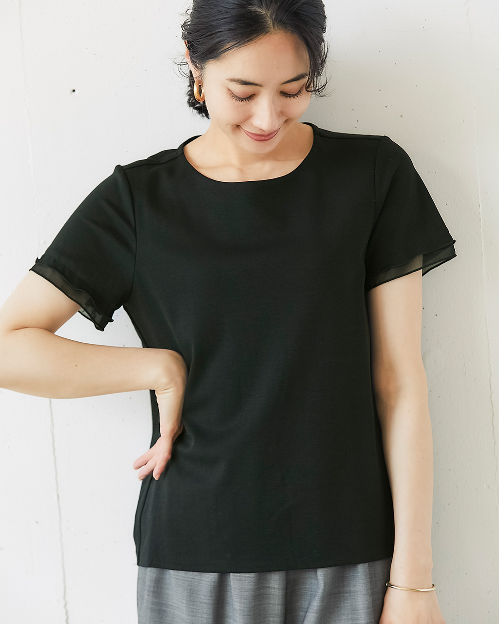 シアー二重袖／スーピマ・ドゥクラッセTシャツ 詳細画像 ブラック 1